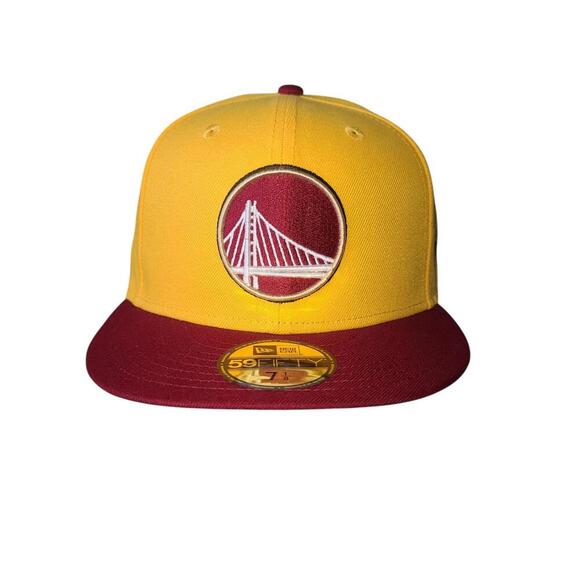 New Era Golden State Warriors Fitted Cap - Yellow & Maroon - Size 7 1/8 - Picture 1 of 9